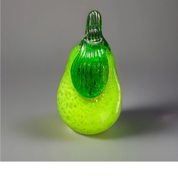 Vibrant Handblown Murano Glass Golden Apple and Pear with Metallic Flakes - Picture 4 of 9